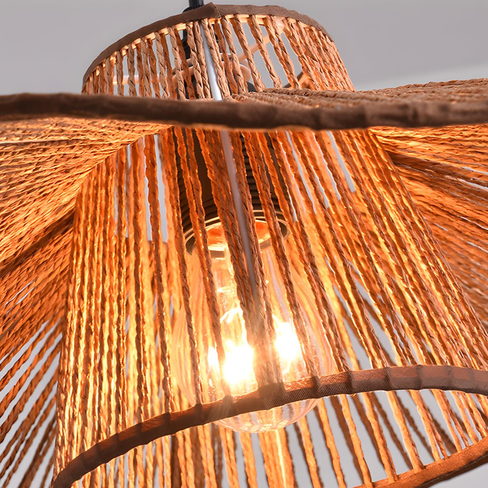 1 light double layer hemp rope weaved umbrella pendant light for kitchen ceiling lighting