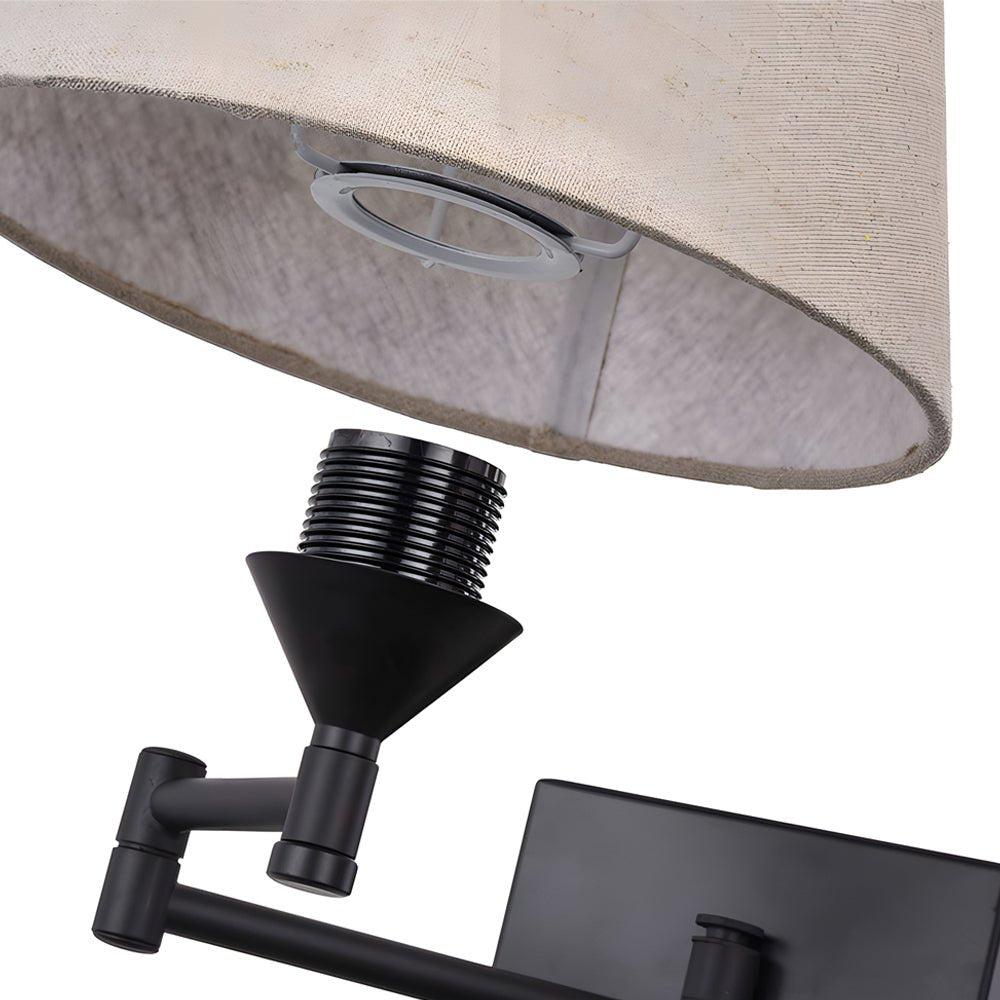 Swing-Arm Wall Sconce with Fabric Shade — Black Iron, E26 LED, Plug-In, Up/Down Adjustable