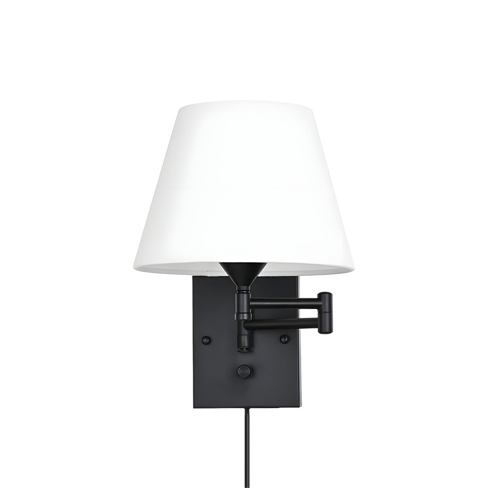 Swing-Arm Wall Sconce with Fabric Shade — Black Iron, E26 LED, Plug-In, Up/Down Adjustable