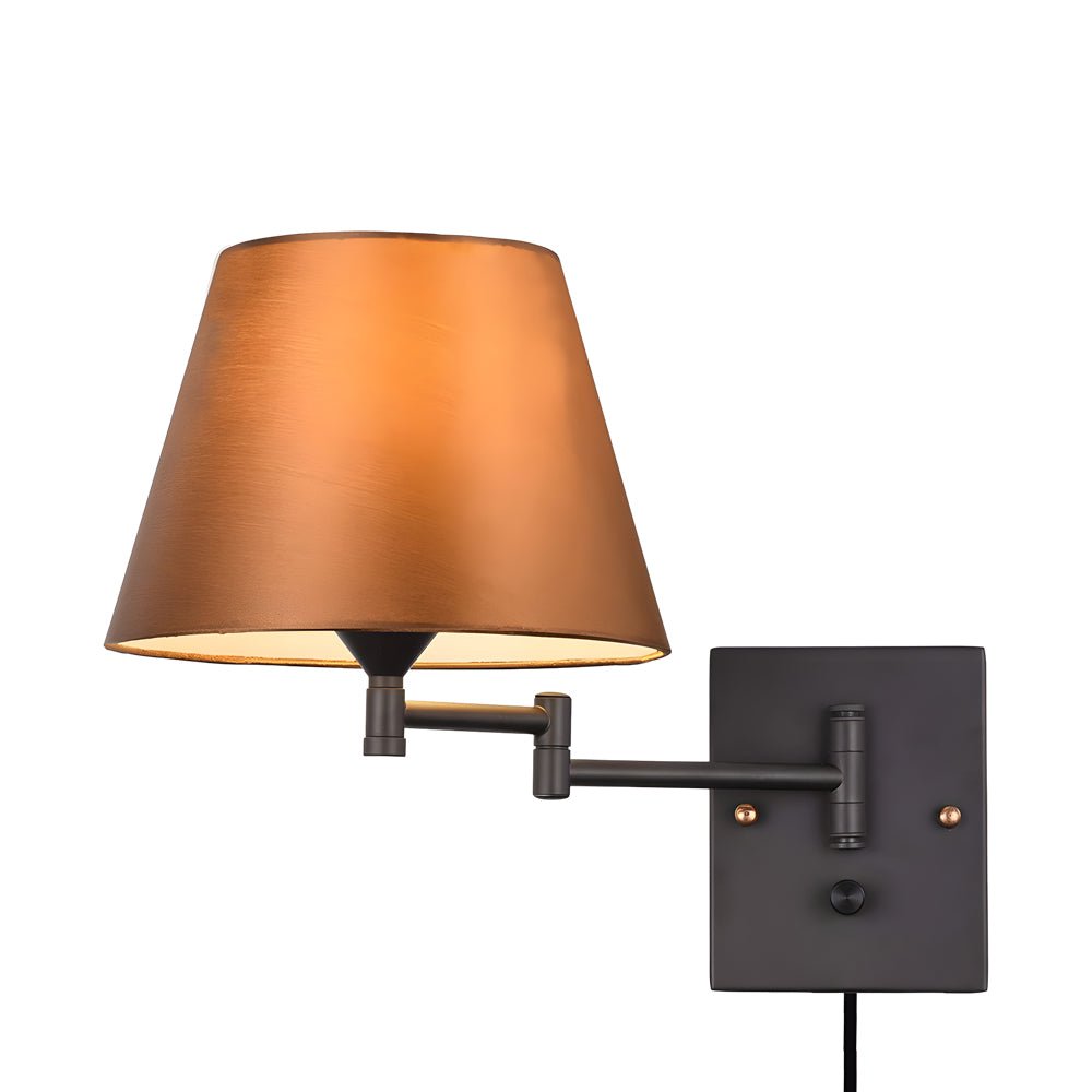 Swing-Arm Wall Sconce with Fabric Shade — Black Iron, E26 LED, Plug-In, Up/Down Adjustable