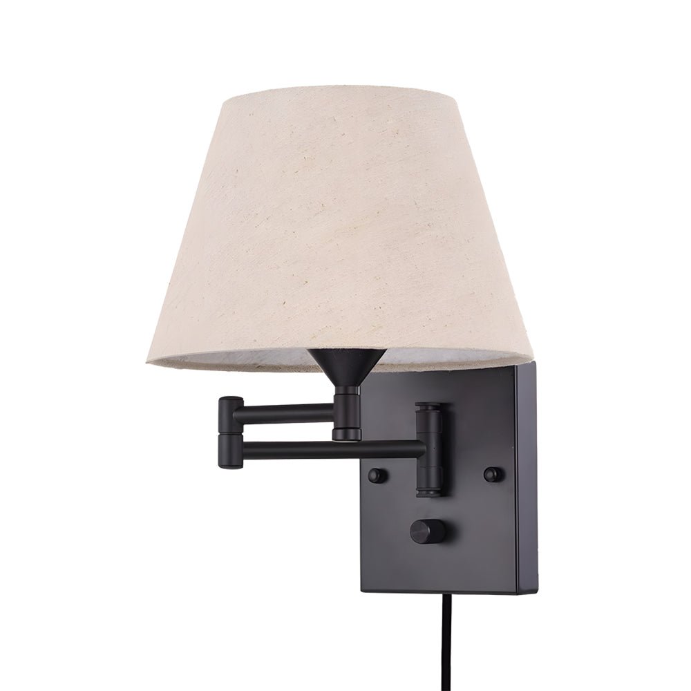 Swing-Arm Wall Sconce with Fabric Shade — Black Iron, E26 LED, Plug-In, Up/Down Adjustable