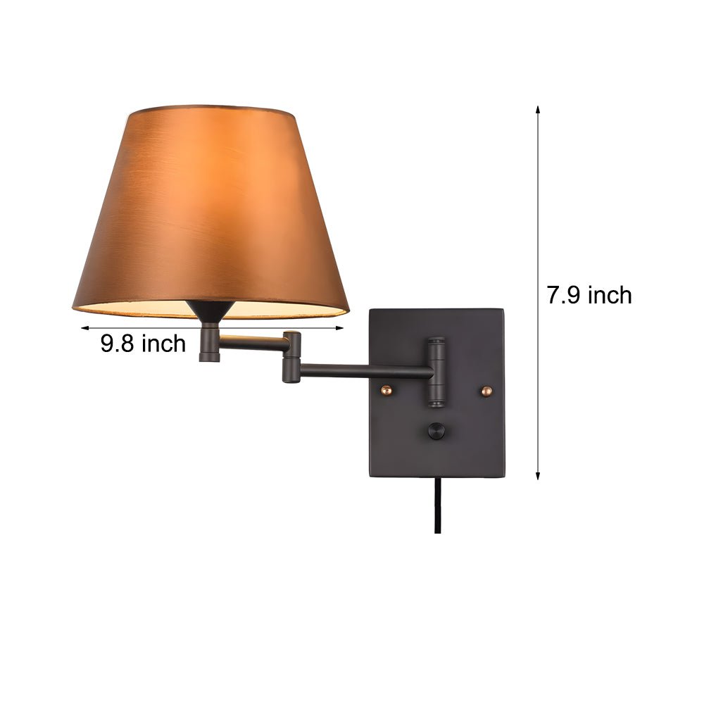 Swing-Arm Wall Sconce with Fabric Shade — Black Iron, E26 LED, Plug-In, Up/Down Adjustable