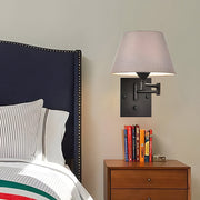 Swing-Arm Wall Sconce with Fabric Shade — Black Iron, E26 LED, Plug-In, Up/Down Adjustable