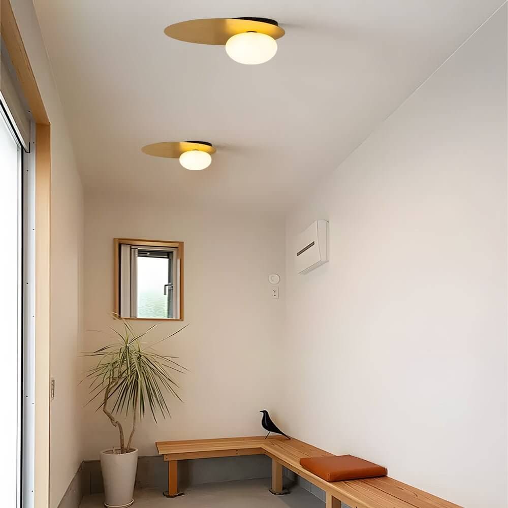 1 light oval metal flush mount ceiling light with white glass led