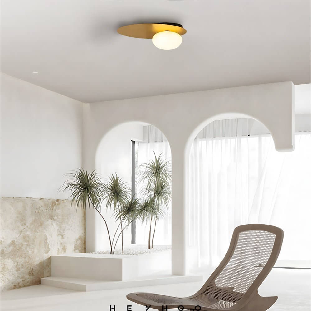 1 light oval metal flush mount ceiling light with white glass led