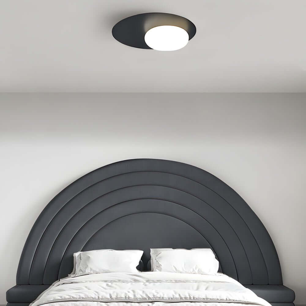 1 light oval metal flush mount ceiling light with white glass led