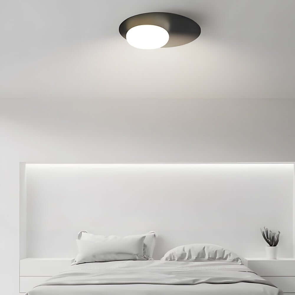 1 light oval metal flush mount ceiling light with white glass led