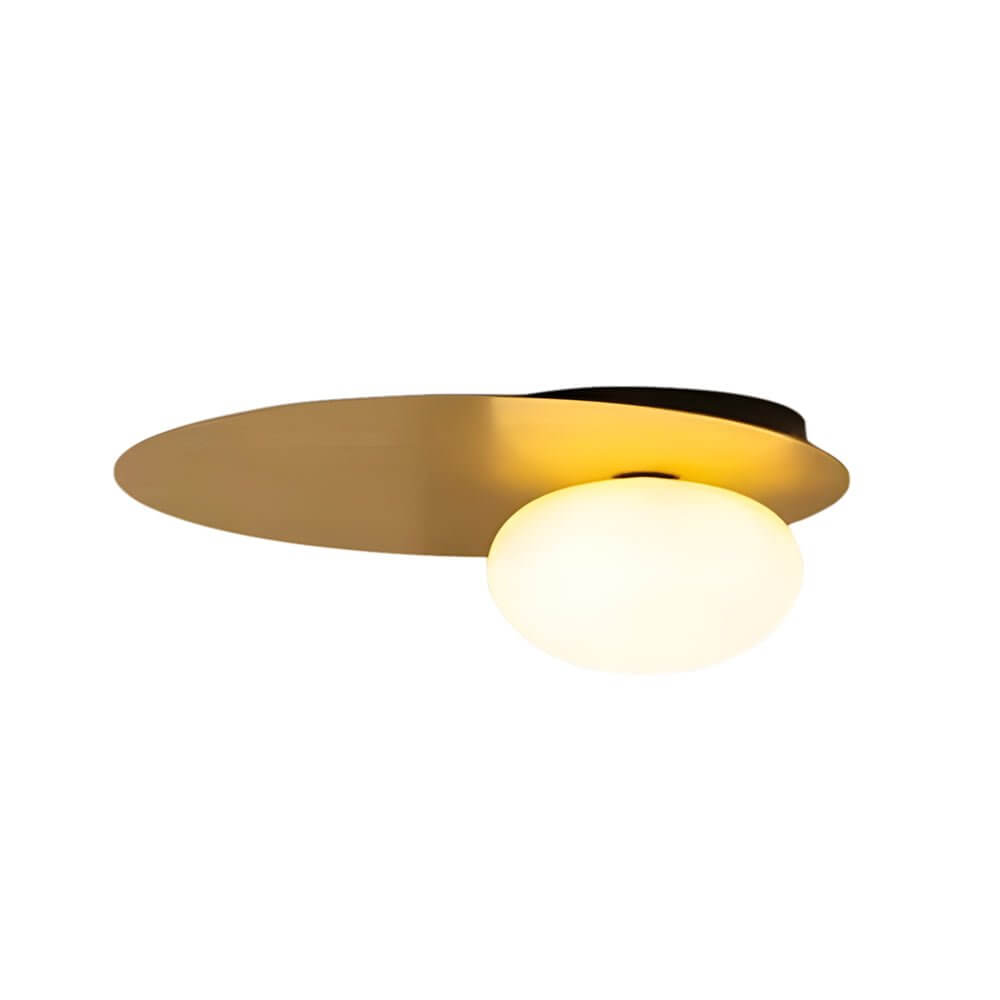 1 light oval metal flush mount ceiling light with white glass led