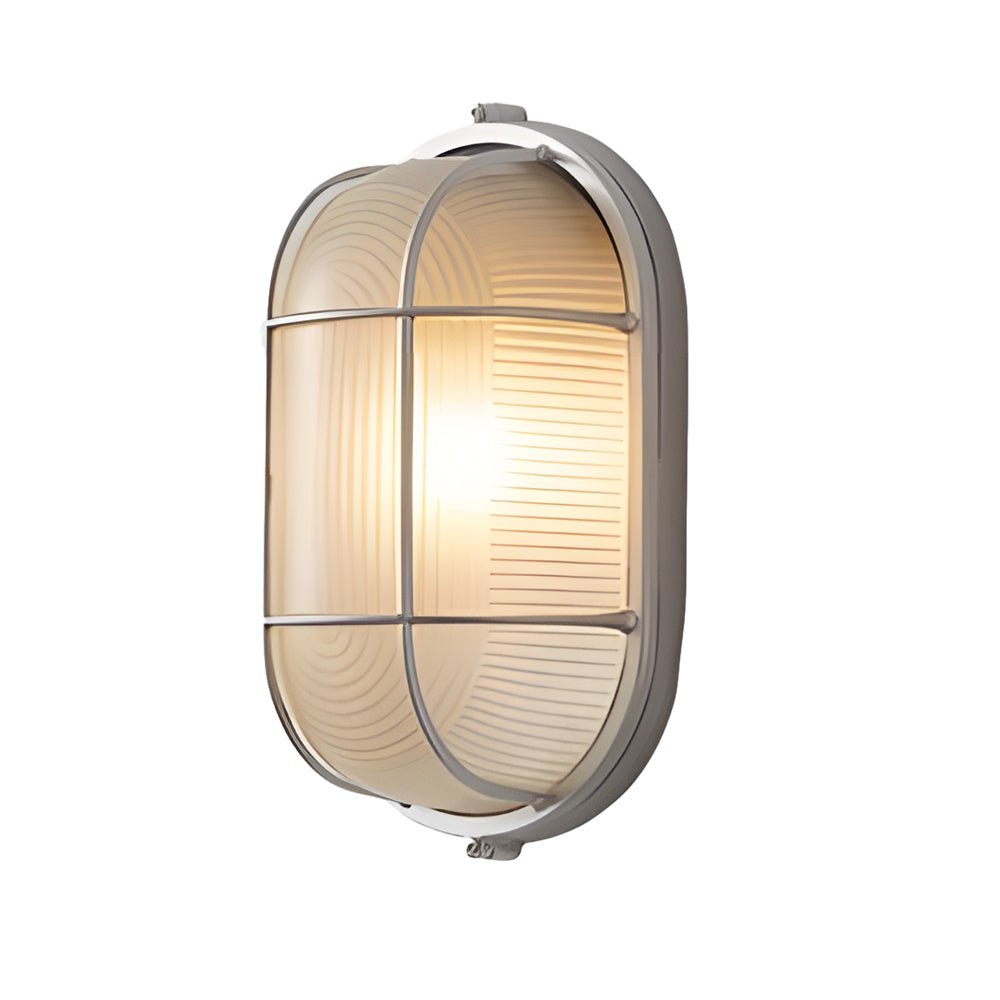 Retro Industrial Oval / Round Outdoor Wall Sconce — 1-Light, Die-Cast Aluminum, Frosted Ribbed Glass, E27, 3000K