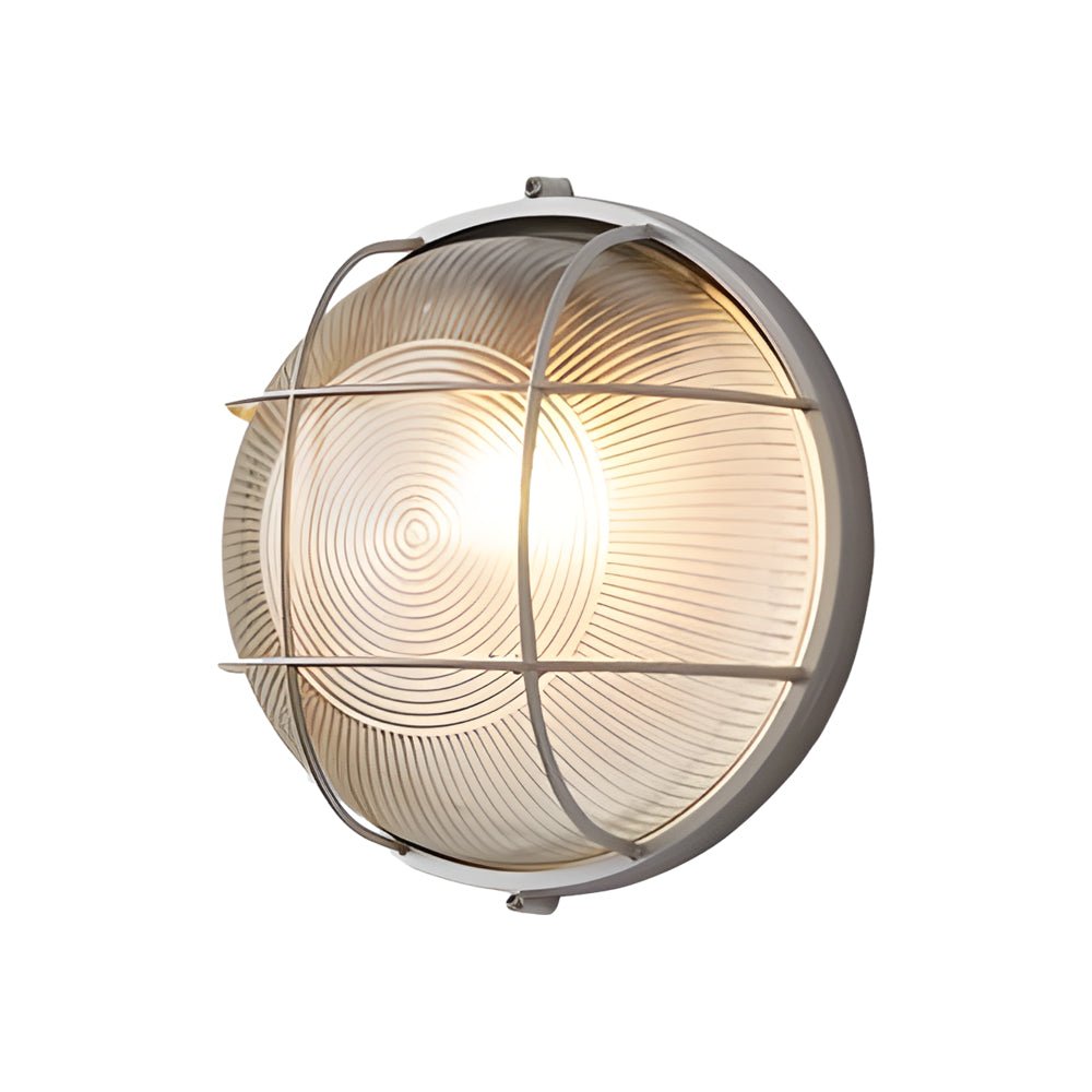 Retro Industrial Oval / Round Outdoor Wall Sconce — 1-Light, Die-Cast Aluminum, Frosted Ribbed Glass, E27, 3000K