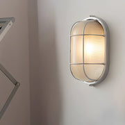 Retro Industrial Oval / Round Outdoor Wall Sconce — 1-Light, Die-Cast Aluminum, Frosted Ribbed Glass, E27, 3000K