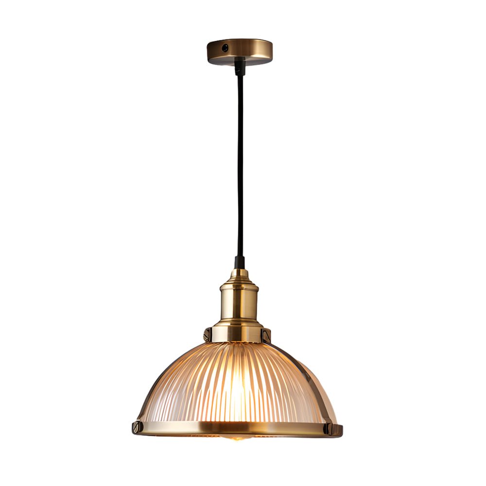 Striped Glass Mini Pendant — Iron, 1-Light, 40W Filament, 10.4" Diameter, 70.9" Adjustable Cord, Chrome or Bronze