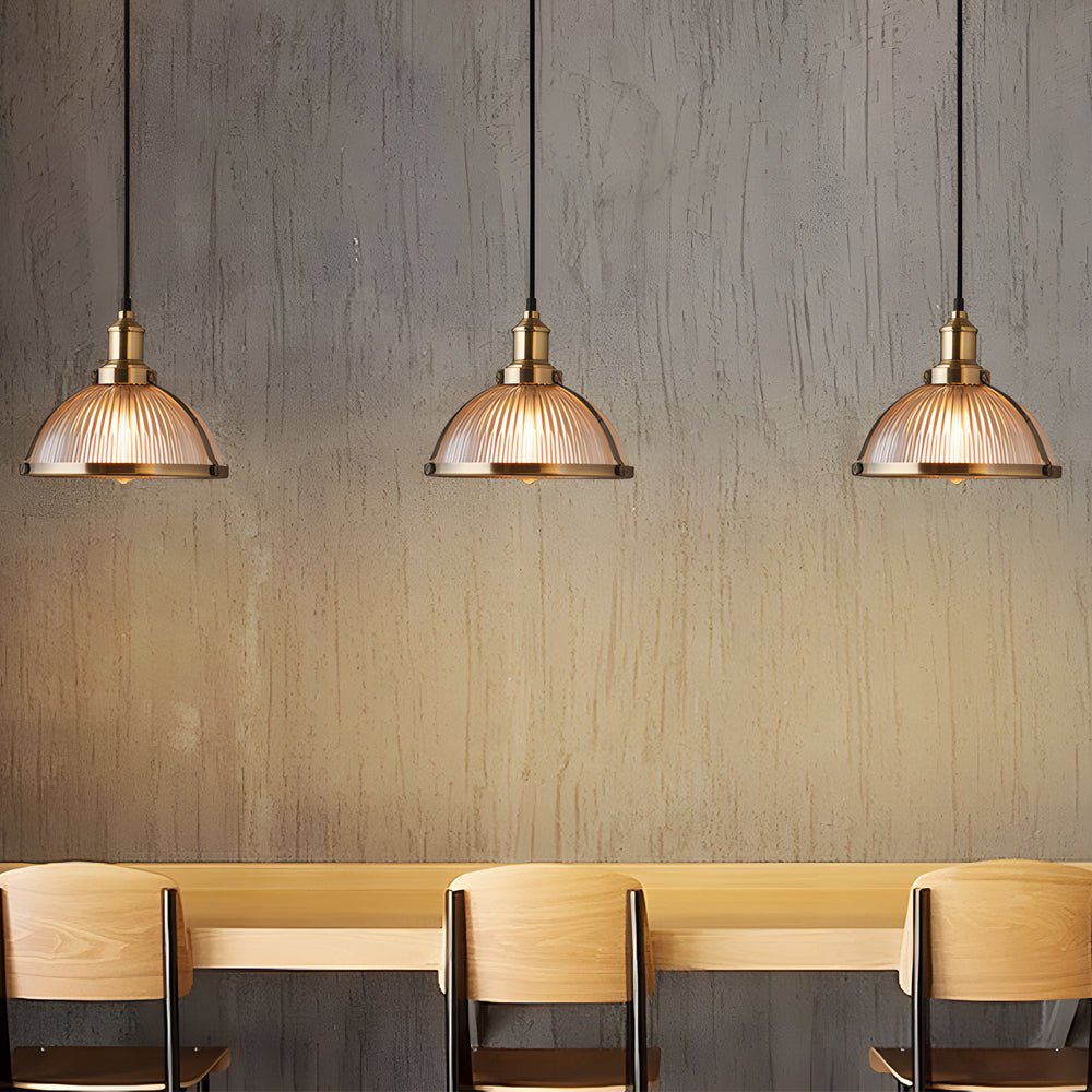 Striped Glass Mini Pendant — Iron, 1-Light, 40W Filament, 10.4" Diameter, 70.9" Adjustable Cord, Chrome or Bronze