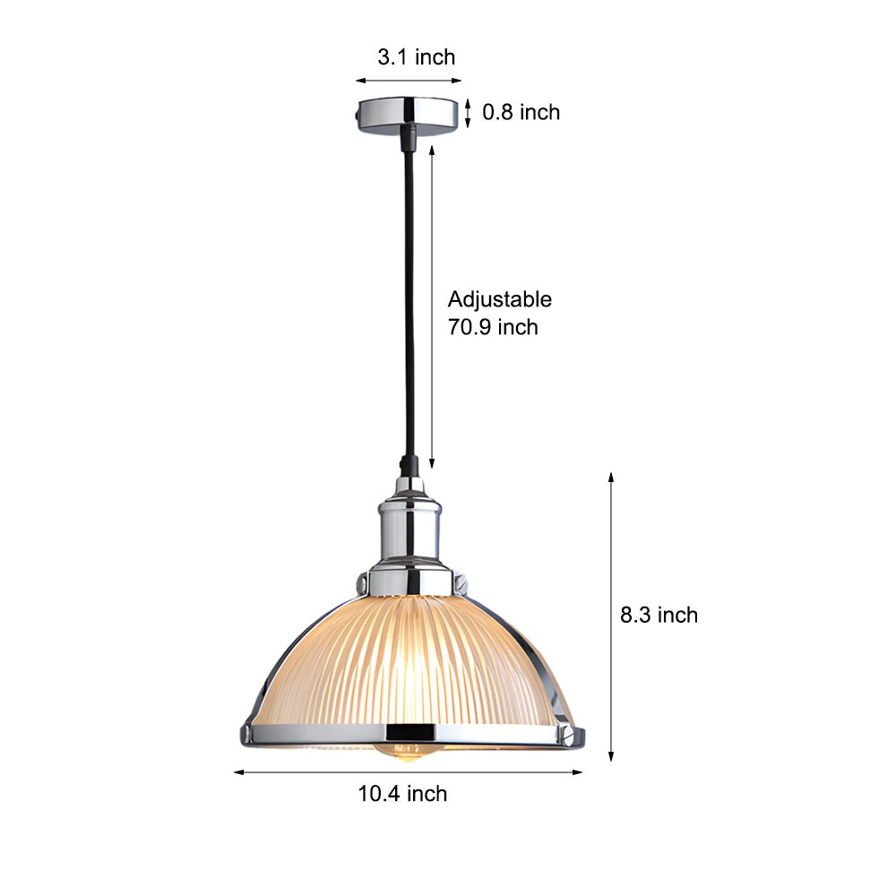 Striped Glass Mini Pendant — Iron, 1-Light, 40W Filament, 10.4" Diameter, 70.9" Adjustable Cord, Chrome or Bronze