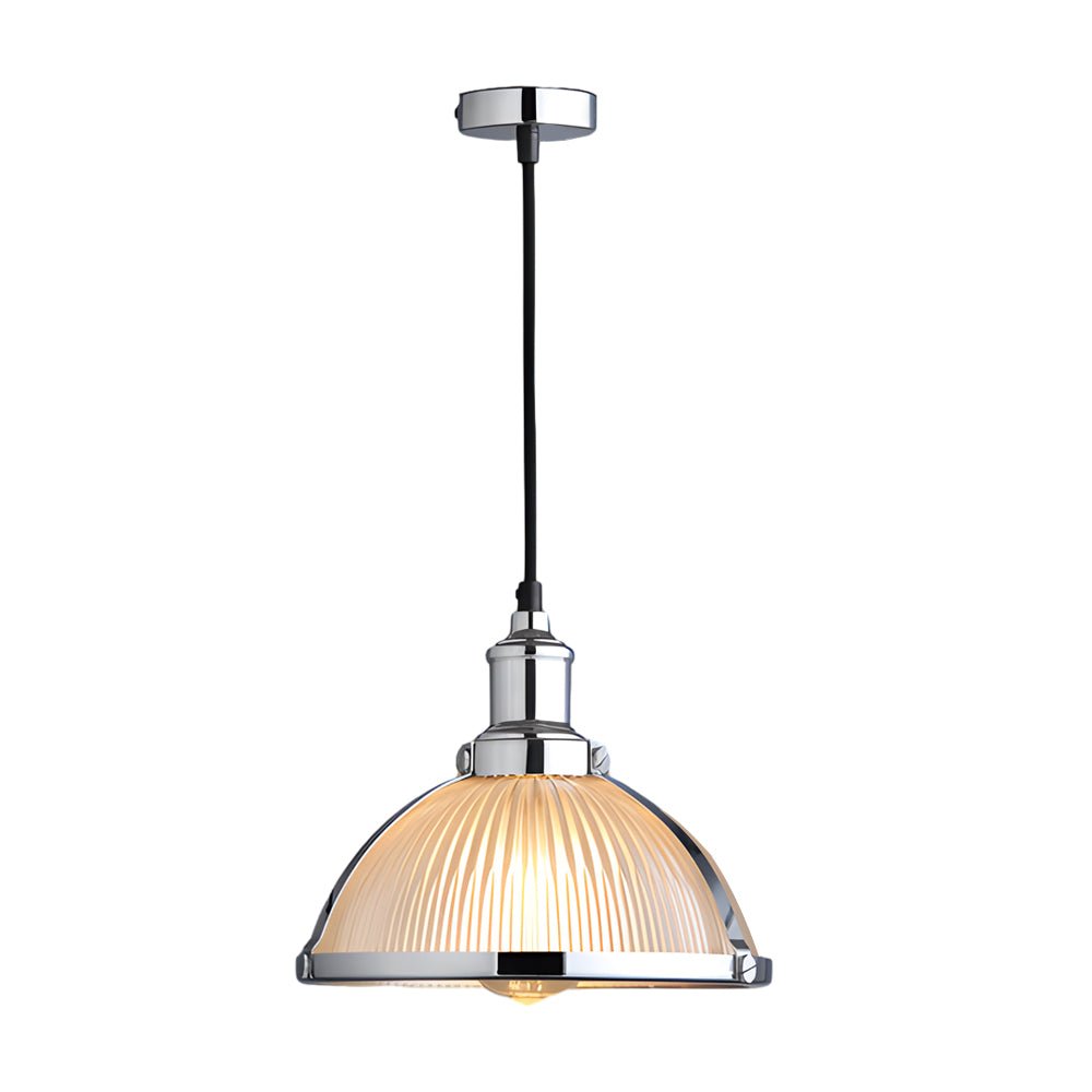 Striped Glass Mini Pendant — Iron, 1-Light, 40W Filament, 10.4" Diameter, 70.9" Adjustable Cord, Chrome or Bronze