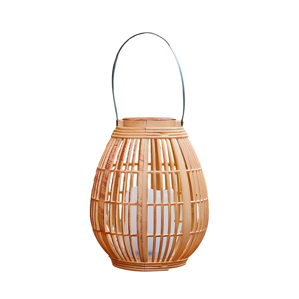 Rustic Modern Solar Outdoor Lantern — Imitation Bamboo, LED, IP44, 600mAh, 6–8Hr Runtime, 7.1" × 13.8"