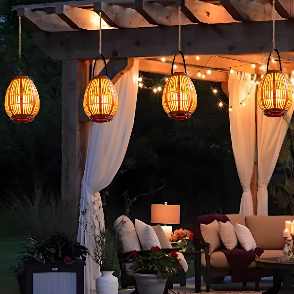 Rustic Modern Solar Outdoor Lantern — Imitation Bamboo, LED, IP44, 600mAh, 6–8Hr Runtime, 7.1" × 13.8"