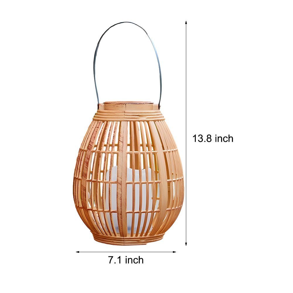 Rustic Modern Solar Outdoor Lantern — Imitation Bamboo, LED, IP44, 600mAh, 6–8Hr Runtime, 7.1" × 13.8"