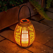 Rustic Modern Solar Outdoor Lantern — Imitation Bamboo, LED, IP44, 600mAh, 6–8Hr Runtime, 7.1" × 13.8"