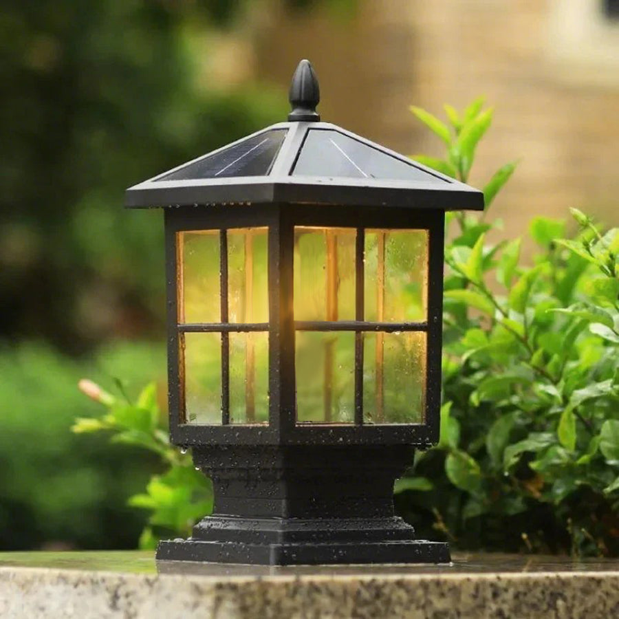 classic black solar pillar lights traditional square design with waterproof led