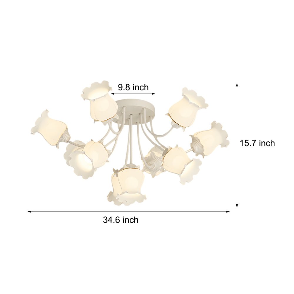 10-Flower Modern Chandelier — Iron and Glass, 34.6" Diameter, 3-Step Dimming, 3000K/4500K/6000K