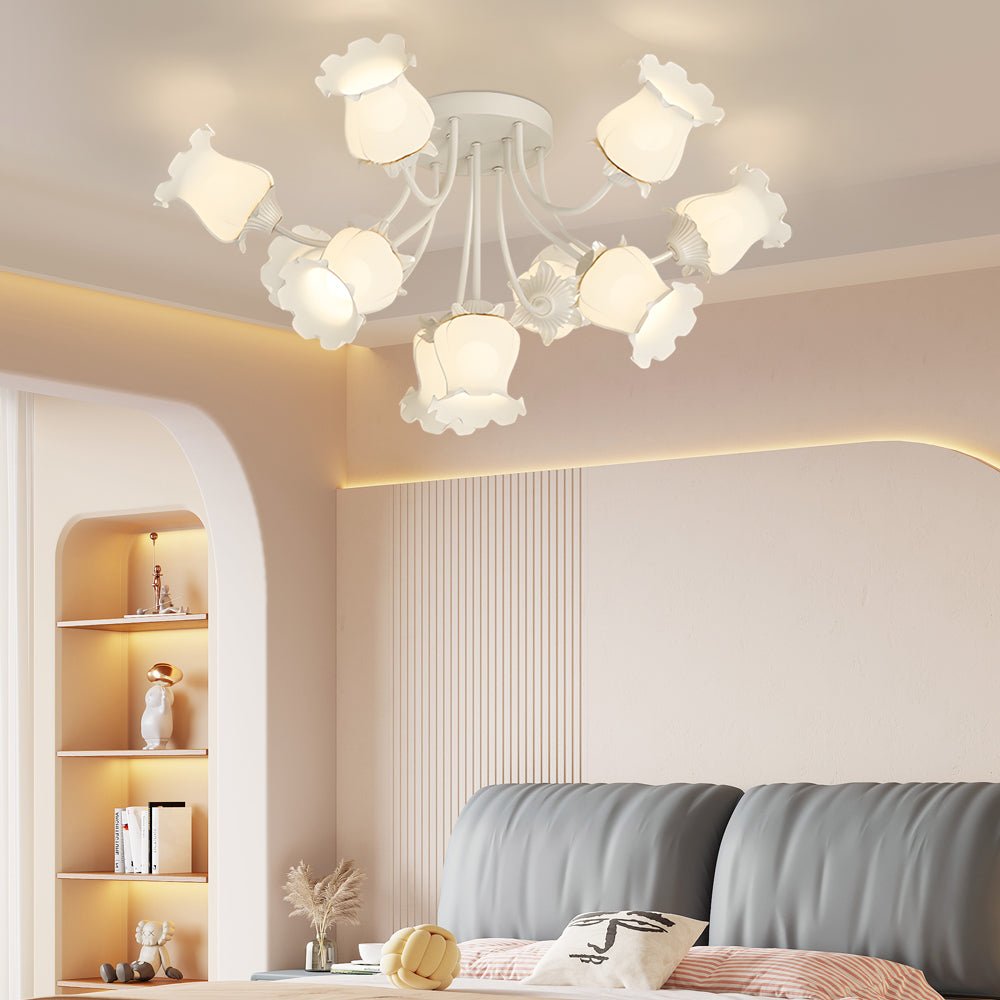 10-Flower Modern Chandelier — Iron and Glass, 34.6" Diameter, 3-Step Dimming, 3000K/4500K/6000K
