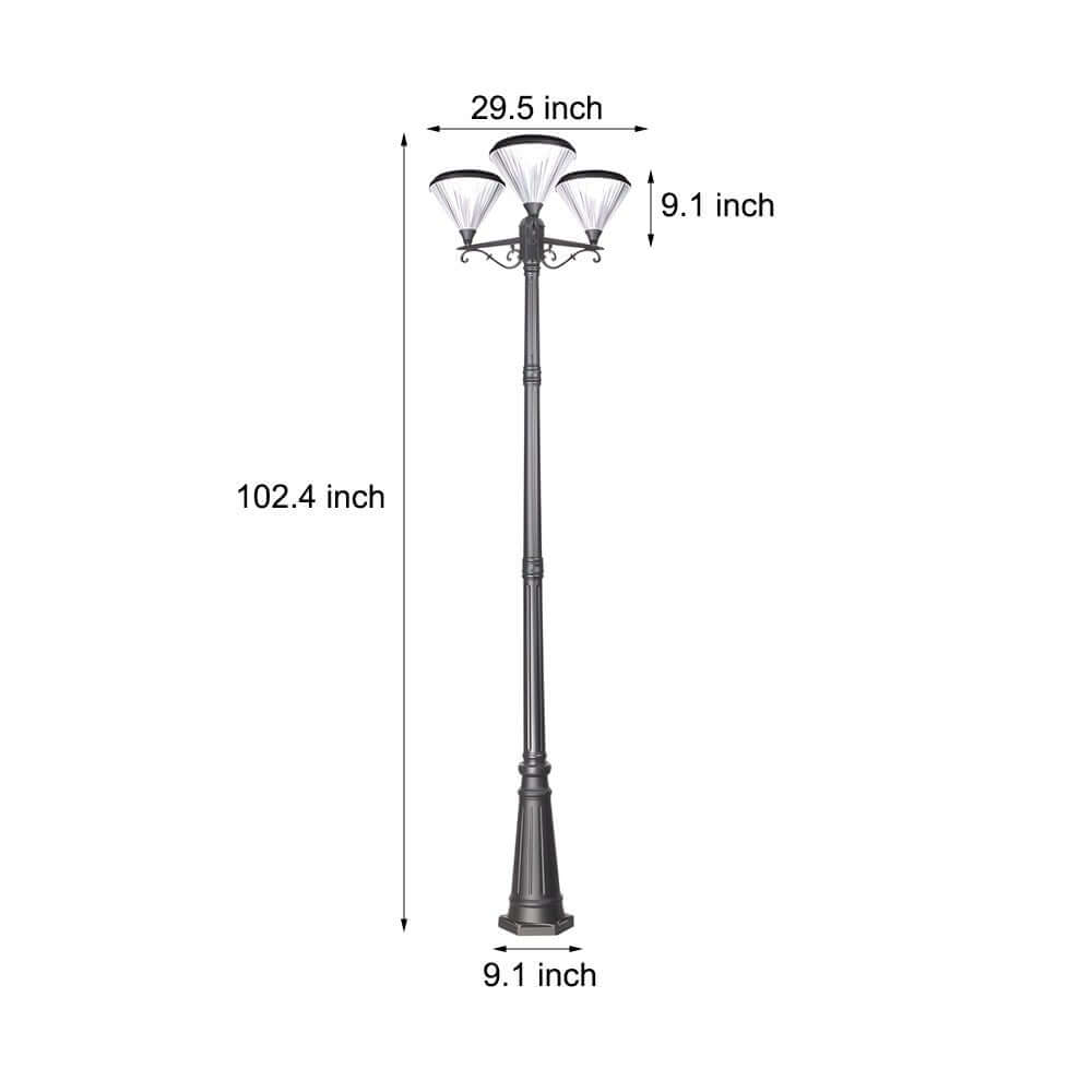 102 inch black outdoor street light with three light post lamp and pole