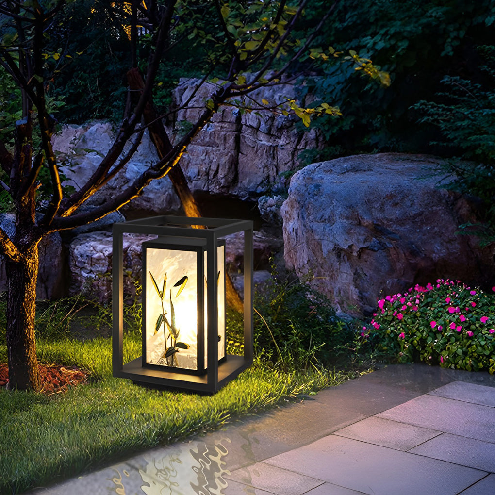Landscape-Pattern Solar Bollard Path Light — Galvanized Steel & Hand-Painted Acrylic, E27, IP55, 12W/24W