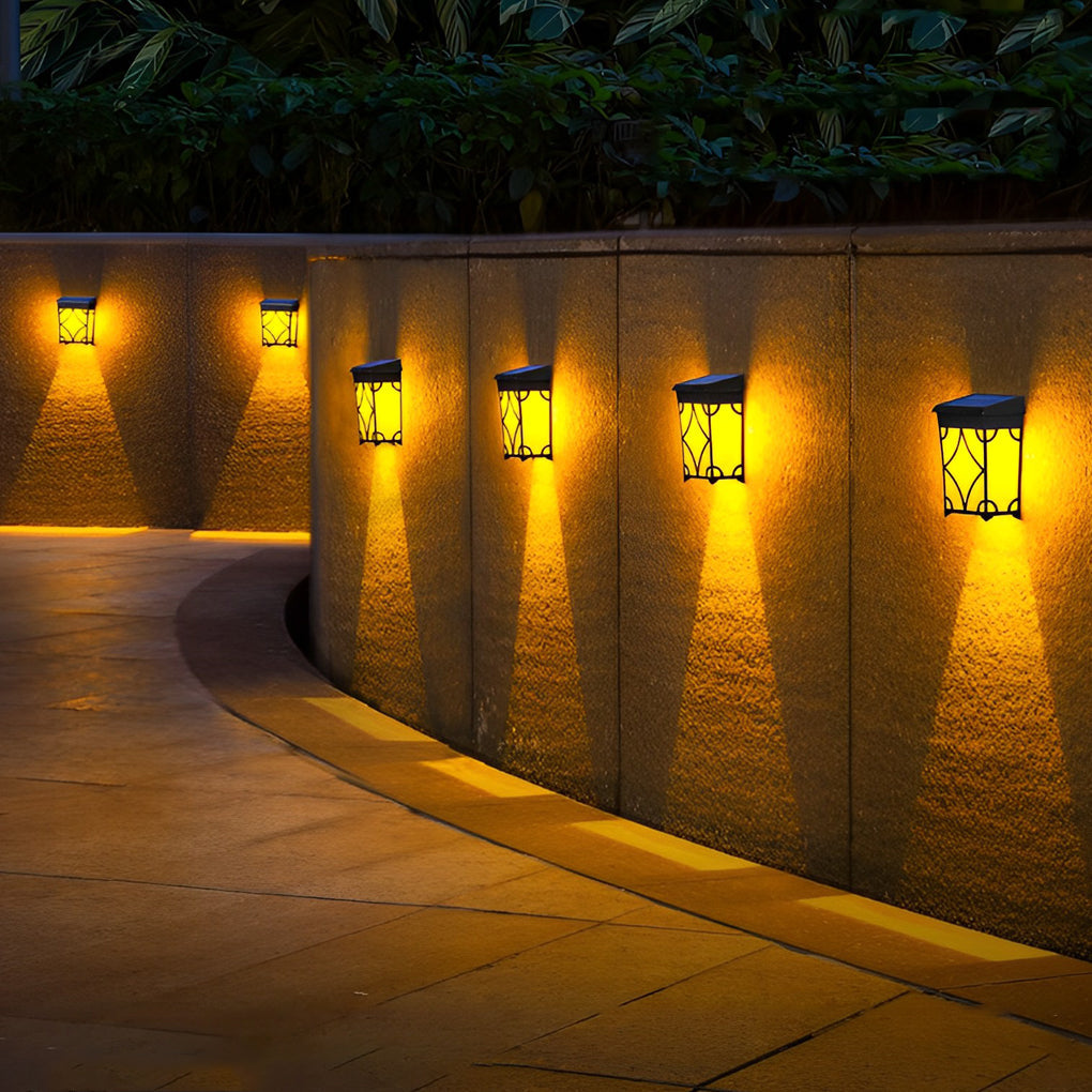 Black Solar Outdoor Wall Sconce, 2-Pack — RGB + Warm White LED, Motion Sensor, IP65 Weatherproof