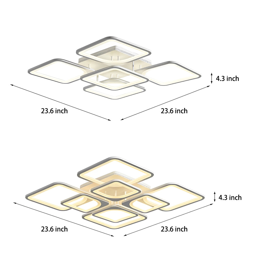 Modern Square LED Semi-Flush Mount — Iron and Acrylic, 5- or 8-Light, Remote Control, Stepless Dimming, 3000K–6000K