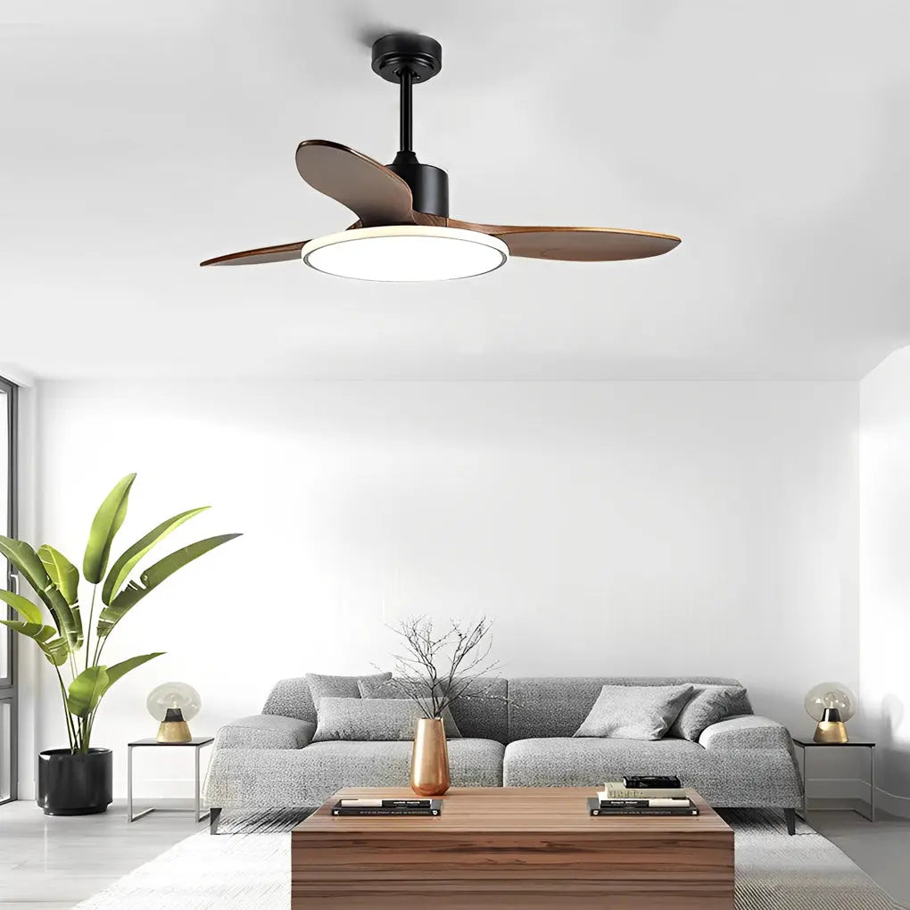 Nordic Ceiling Fan Light with Remote Control - Wood Mute Design and 3-Step Dimming LED Luxe