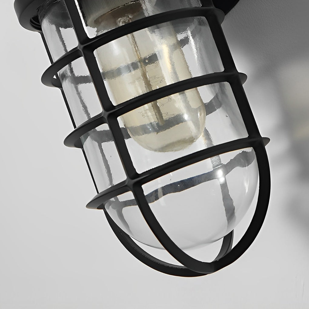 Retro Cage Outdoor Wall Sconce — Die-Cast Aluminum and Glass, 4W LED, E27, Waterproof, 6" × 9"
