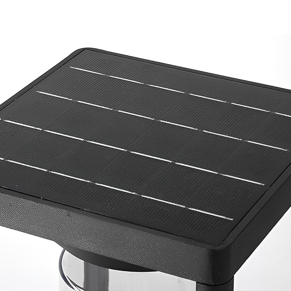 Modern Black Square Solar LED Pillar Light — Aluminum, 3W, IP65 Weatherproof, 7" × 11"