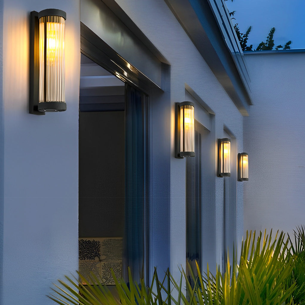 Modern Black Solar / Hardwired Outdoor Wall Sconce — Stainless Steel and Glass, LED, IP54 Weatherproof