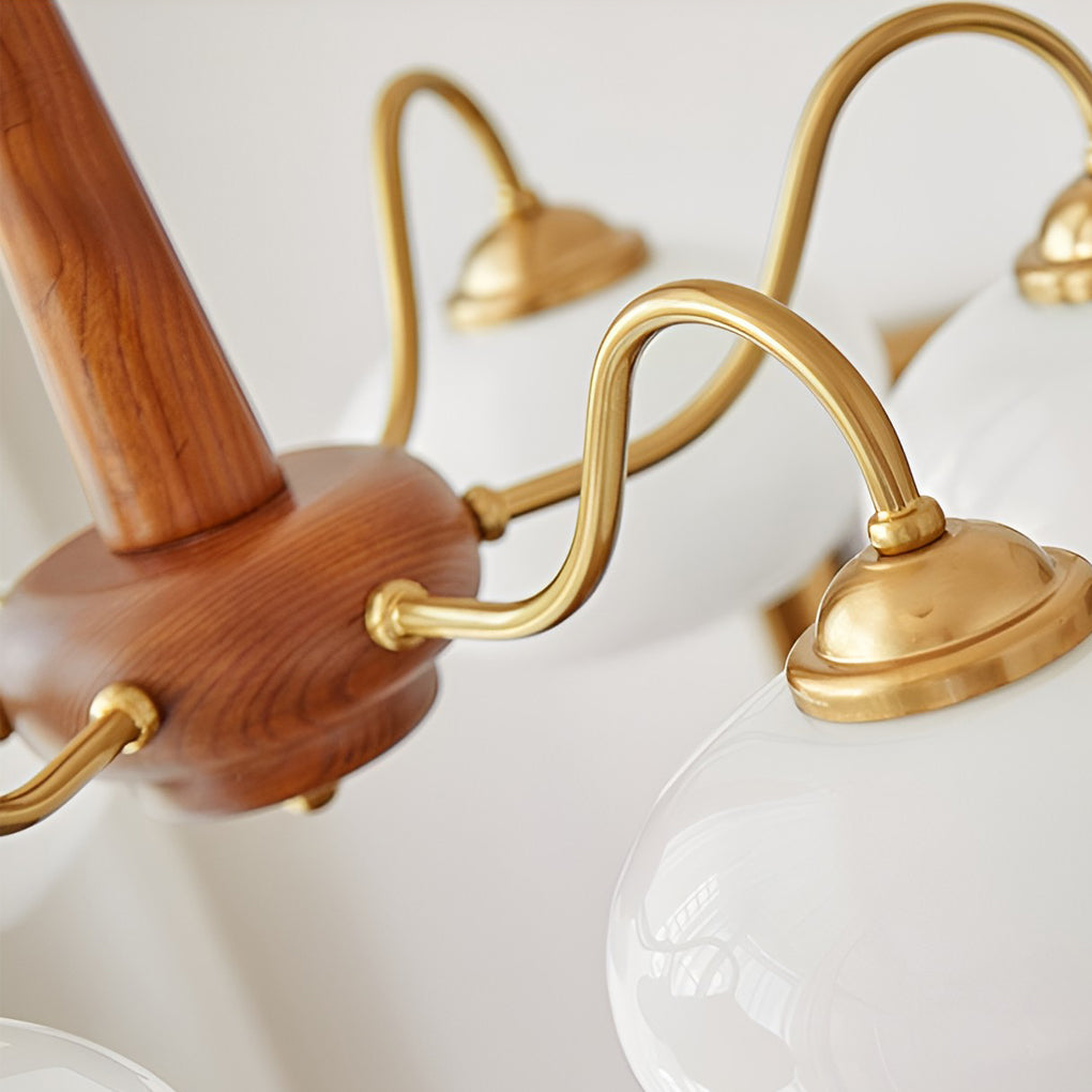 Modern Farmhouse Chandelier — Glass, Wood and Metal, E27, 4-Light or 6-Light