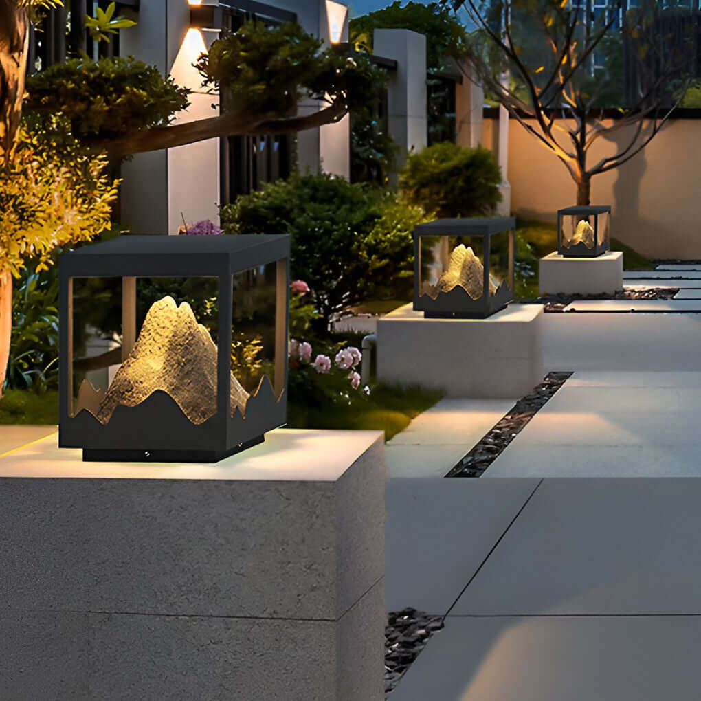 waterproof outdoor solar decorative column light for mountain landscapes