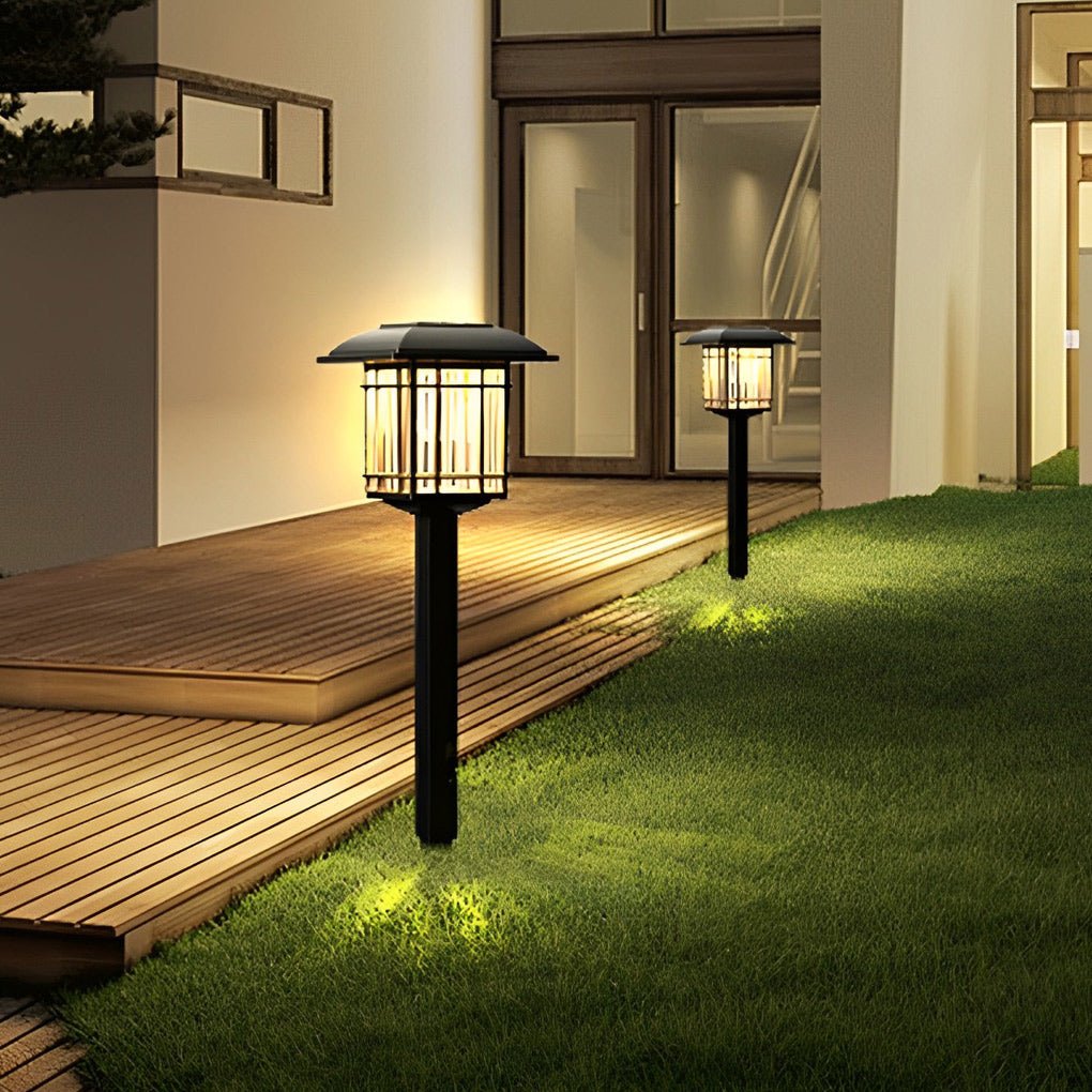 Vintage-Modern Square Solar Path Lights, 2-Pack — Black ABS, LED 0.2W, IP44, 6–10 Hr Runtime