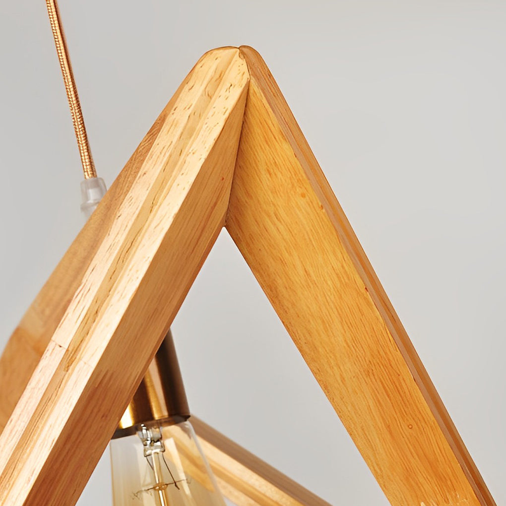 Geometric Wood Frame Pendant Light — Rustic Modern, E27, Adjustable 59" Cord