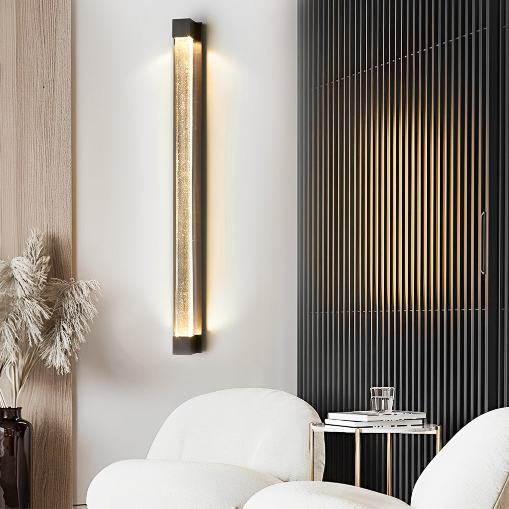 Postmodern Minimalist Strip Crystal Linear Wall Sconce — Crystal Glass, LED, 3000K Warm White, 22" Height, Black or Bronze