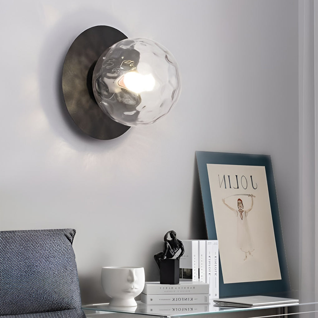 Modern Round Glass Ball Wall Sconce — Iron, 12W LED, 8" Diameter, Black or Gold
