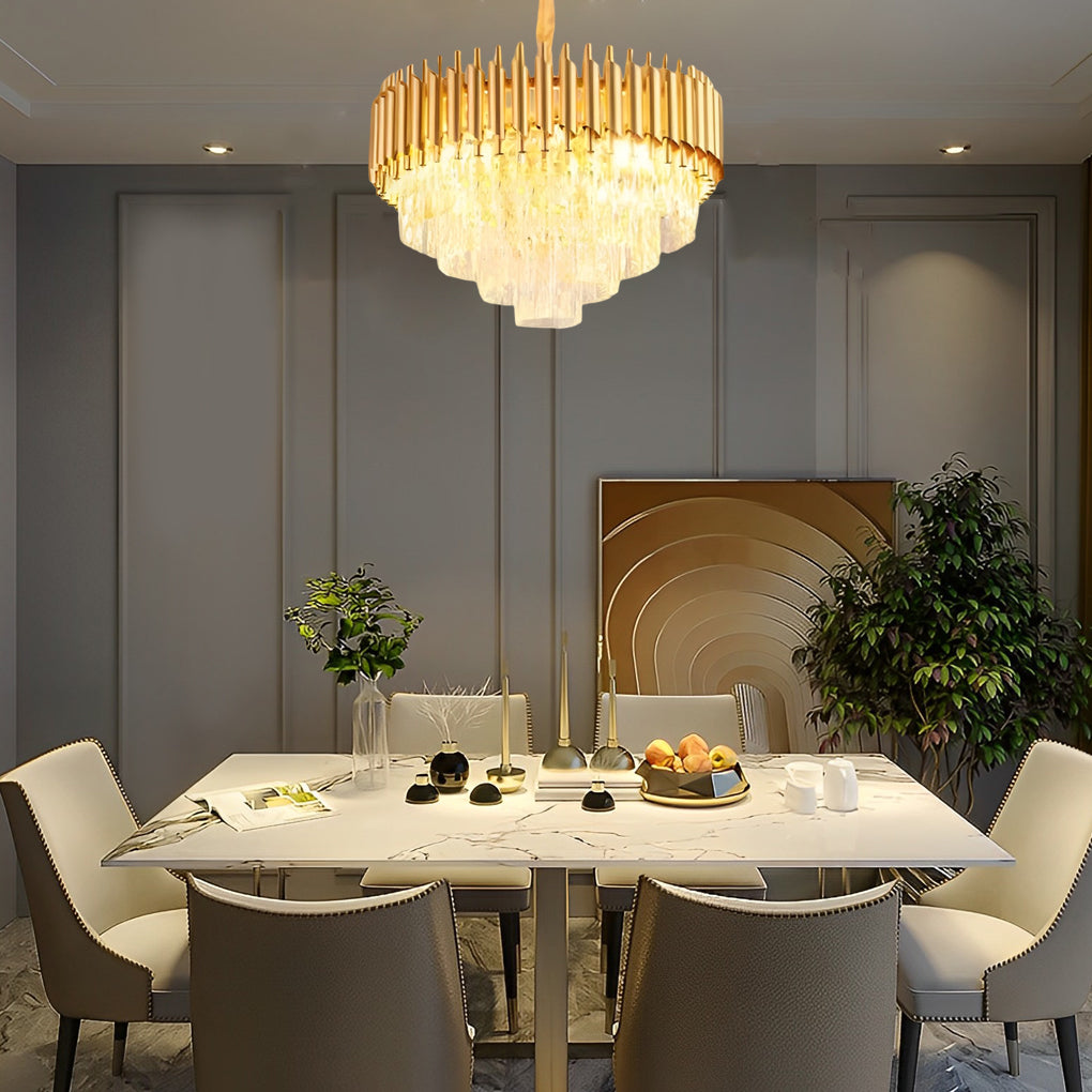 Postmodern Round Oval Crystal Chandelier — Black and Gold Iron, E14, Three-Step Dimming (3000K/4500K/6000K)