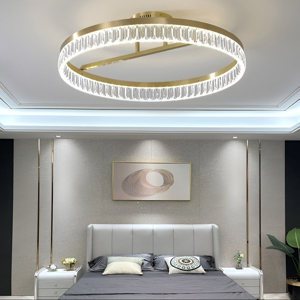 Minimalist Round LED Semi-Flush Mount — Copper, Gold Finish, 60W, 3000K/4500K/6000K, 20" Diameter
