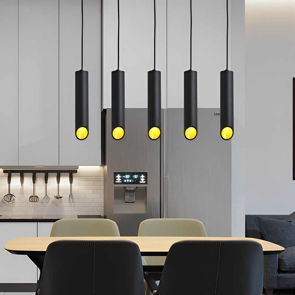 Cylindrical Oblique Mini Pendant — Aluminum, LED 5W 3000K, 2" × 16", Black or White with Gold