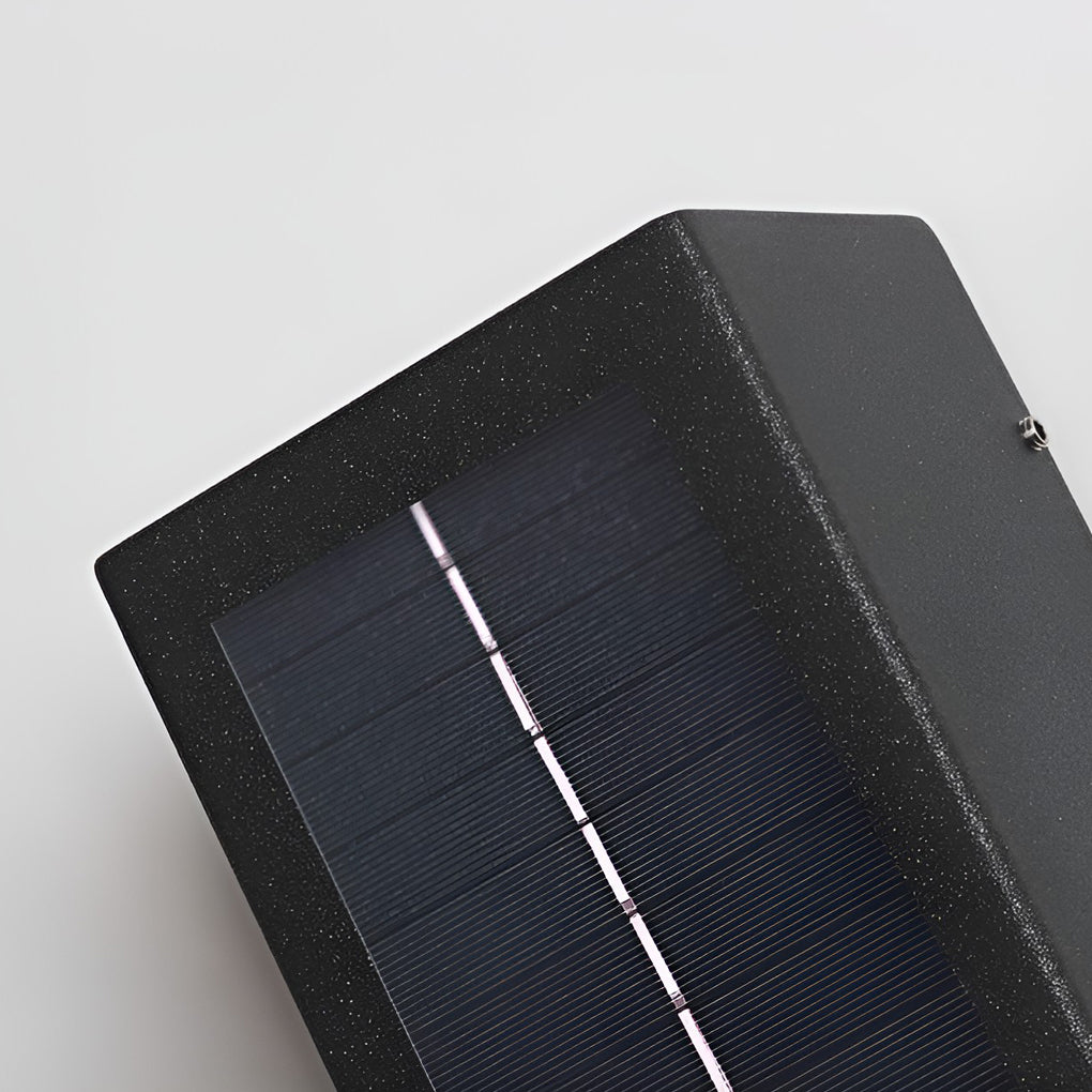 Modern Rectangular Solar Up/Down Wall Sconce — Aluminum & Glass, COB + LED, IP65, 3000K Warm White