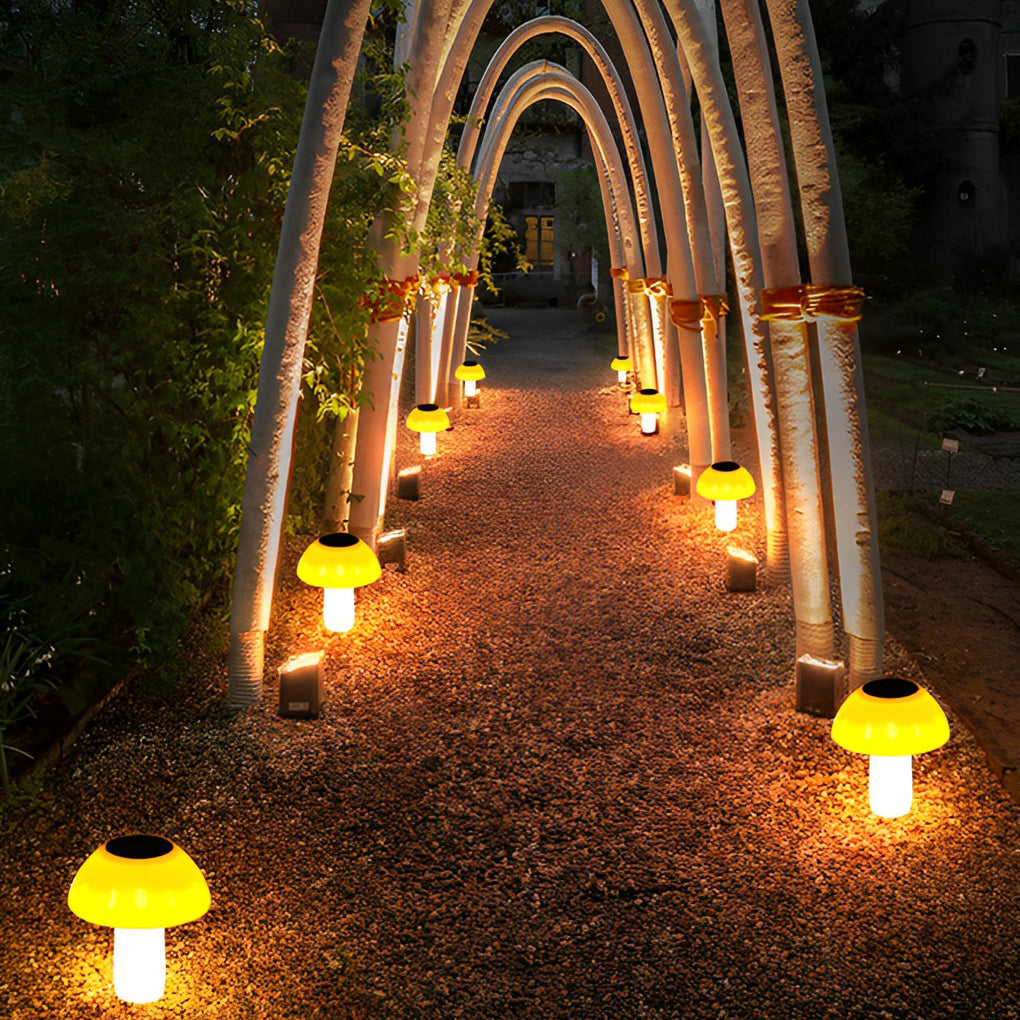 Mushroom Solar LED Lawn Light — ABS, Warm White 3000K, Auto Dusk-to-Dawn, IP Weatherproof, 7" × 15"