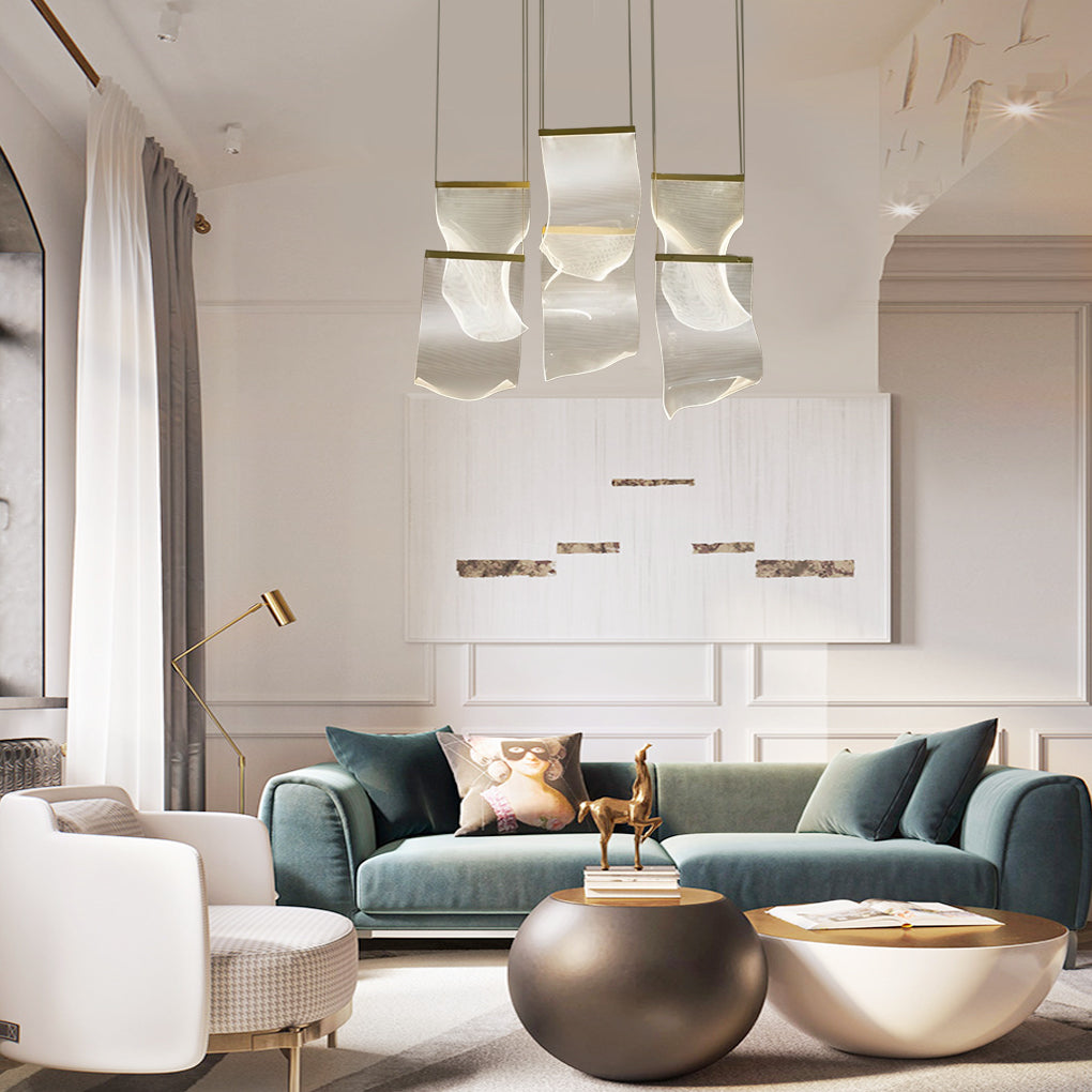 Irregular Curl Acrylic LED Chandelier — Gold, Stainless Steel & Aluminum, 6- to 28-Light, Stepless Dimming, 3000K–6000K