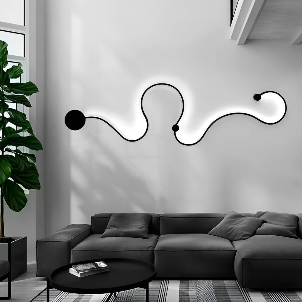 Curved Linear LED Wall Sconce — Black Iron, Modern, 23"–48" Sizes