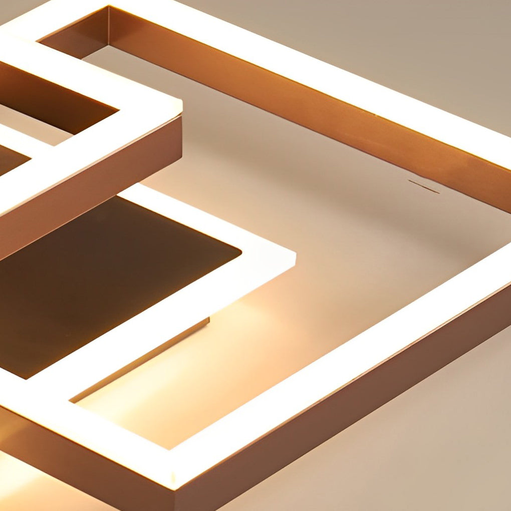 Modern Square Overlapping LED Semi-Flush Mount — Brown Aluminum & Acrylic, 64W / 80W, 3000K / 6000K