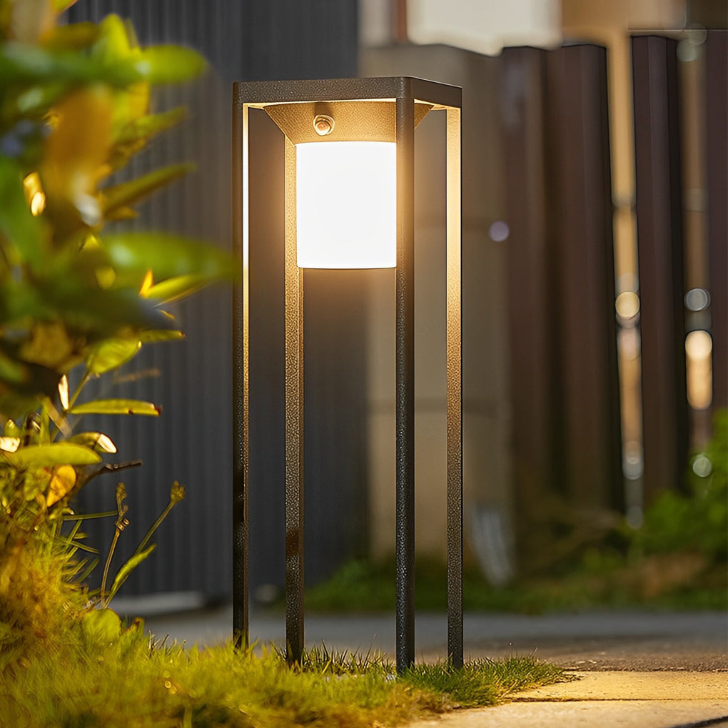 Modern Black Solar Bollard Path Light — Die-Cast Aluminum, LED, Three-Step Dimming (3000K/4500K/6000K), IP55 Weatherproof