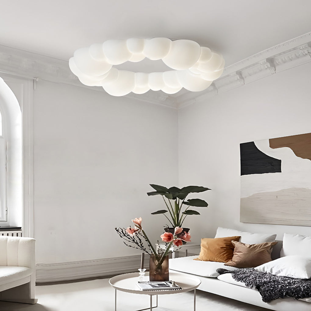 Bubble Cloud LED Flush Mount — Iron & PE, 19.3" Diameter, 72W Stepless Dimming, Remote Control